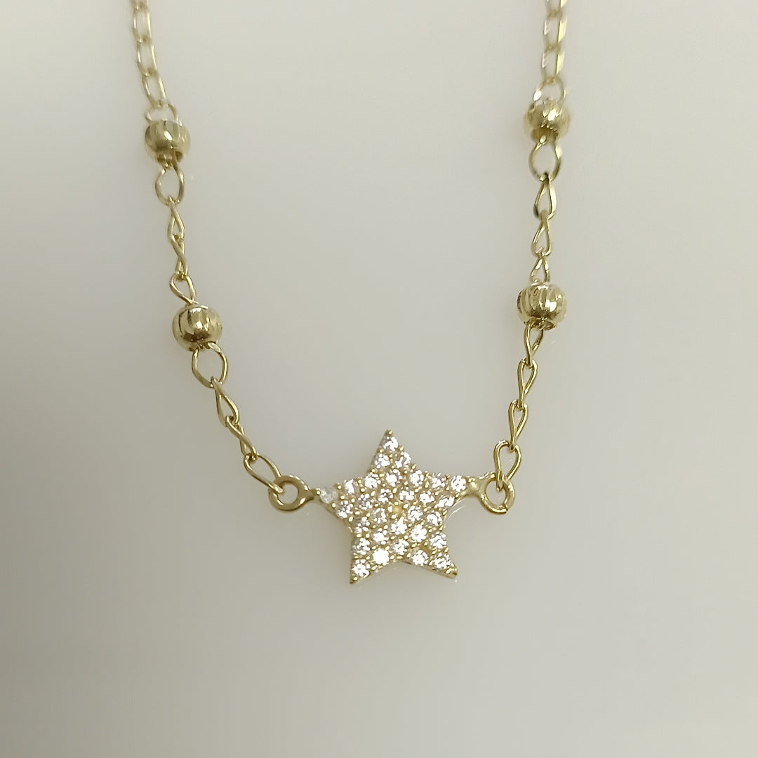 PULSERA ESPECIAL CON ESTRELLA Y CIRCONIAS 14K 18 CM 1.5 GR (NUEVO)