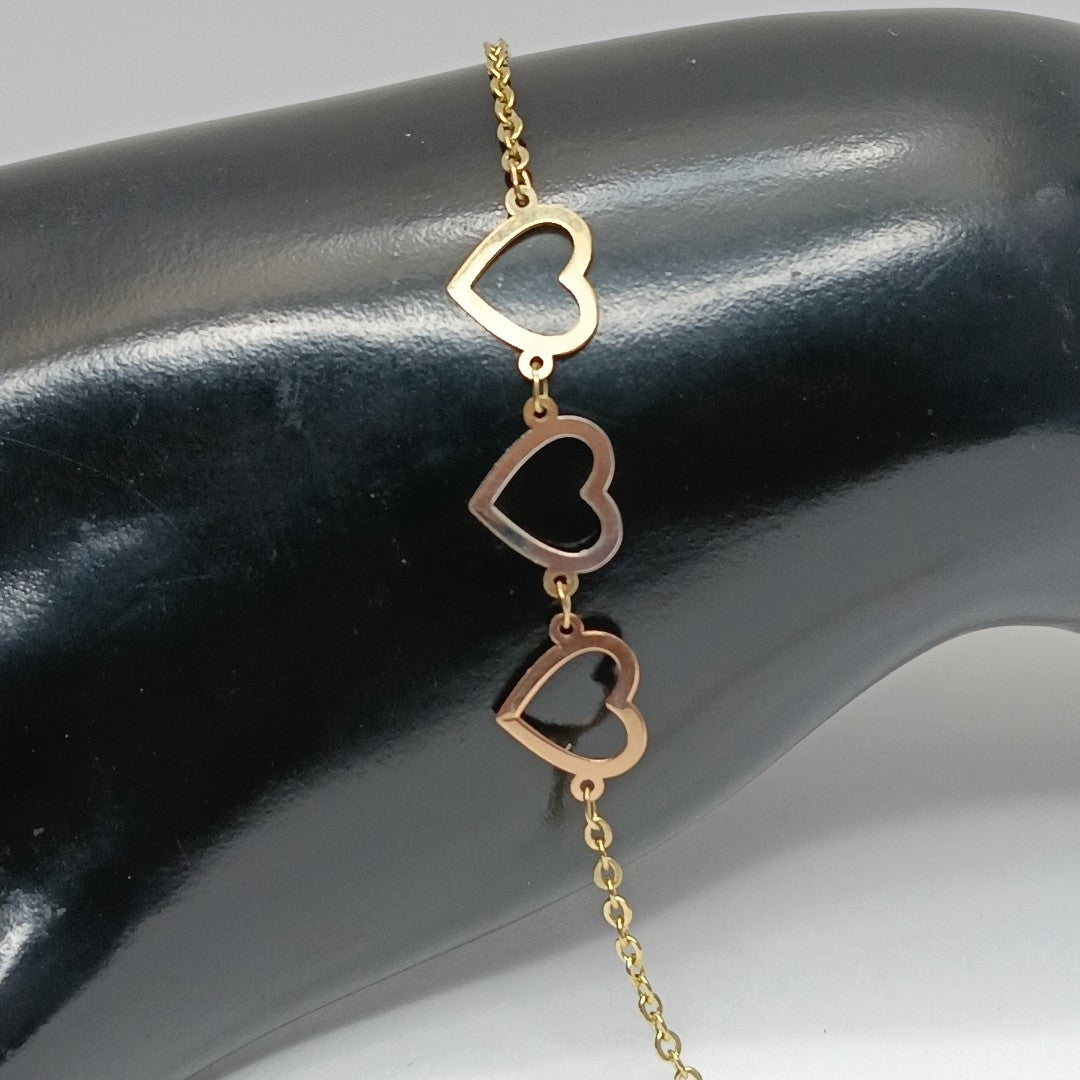 PULSERA ESPECIAL CON CORAZONES 14K 18 CM 1.4 GR (NUEVO)