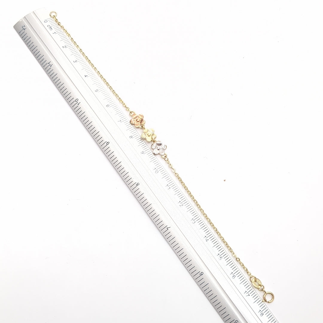 PULSERA TEJIDO ESPECIAL FIG FLORES 14K 18 CM 2 GR (NUEVO)