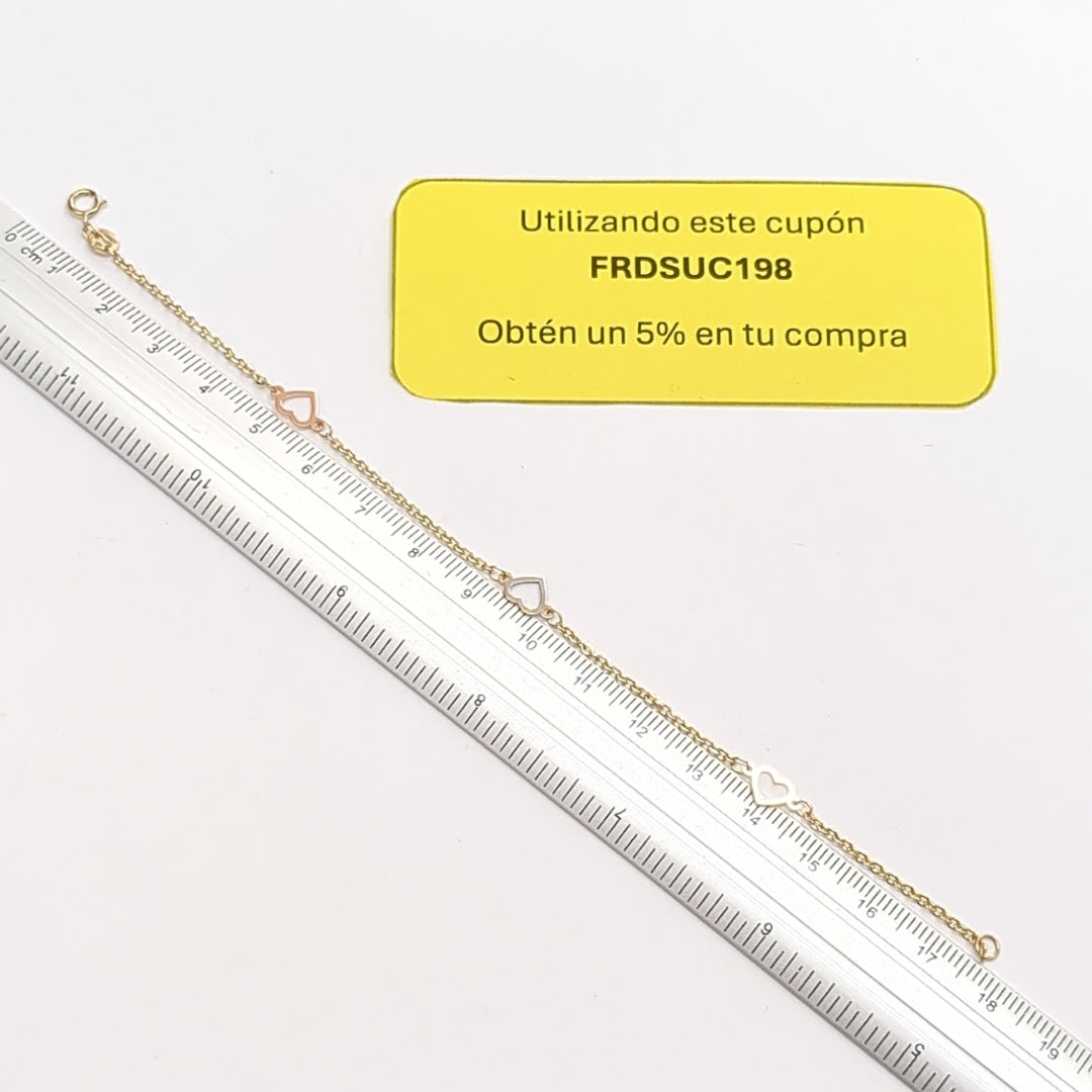 PULSERA ESPECIAL CON CORAZONES 14K 18 CM 1.3 GR (NUEVO)