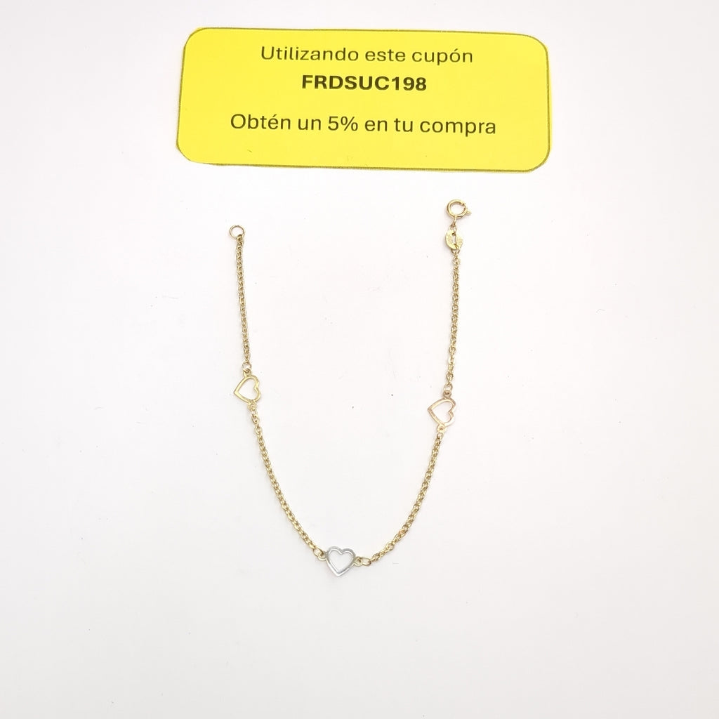 PULSERA ESPECIAL CON CORAZONES 14K 18 CM 1.2 GR (NUEVO)