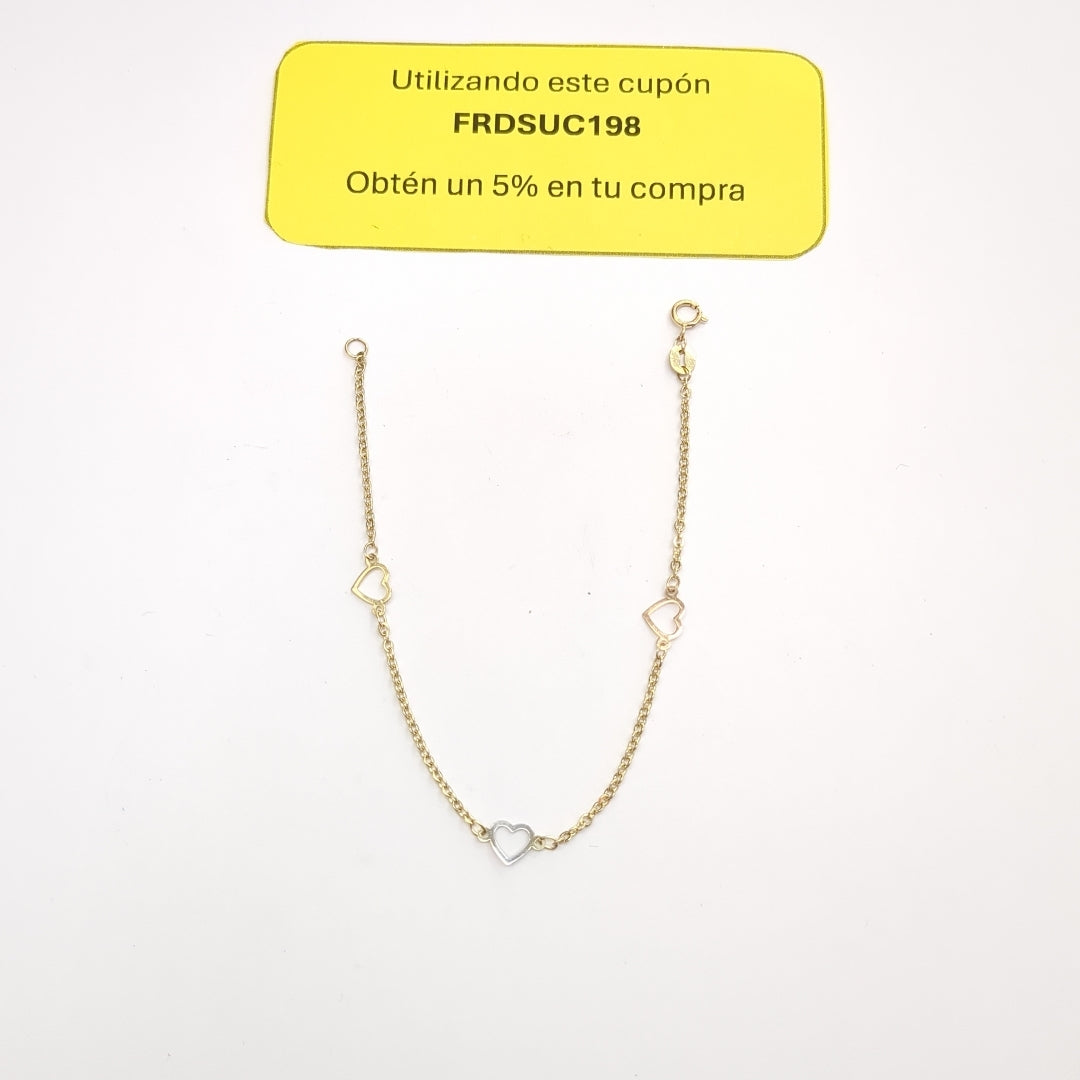PULSERA ESPECIAL CON CORAZONES 14K 18 CM 1.2 GR (NUEVO)
