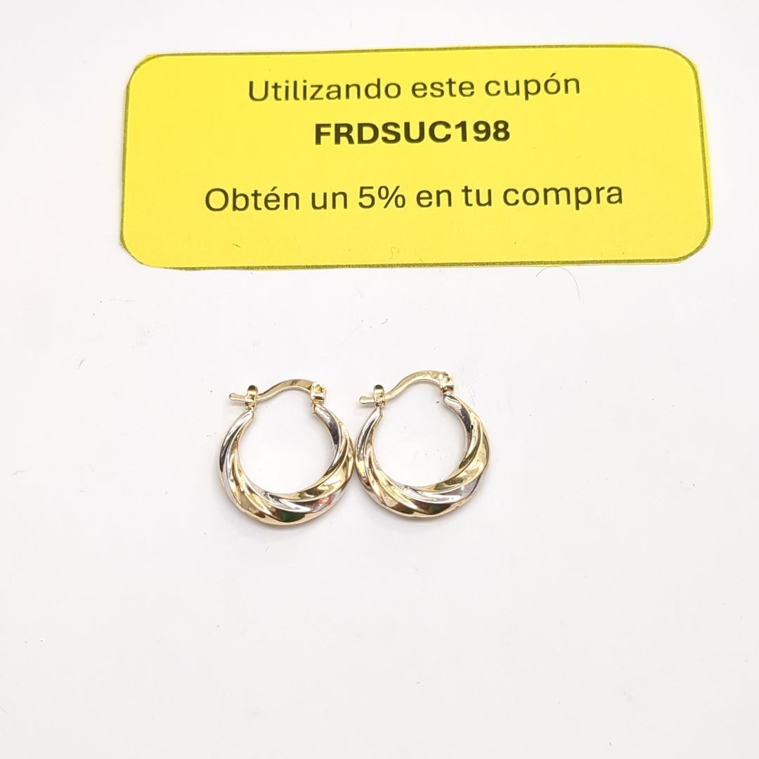 ARETES TEJIDO ARRACADA TRENZADA COMBINADA 14K 1.9 GR (NUEVO)
