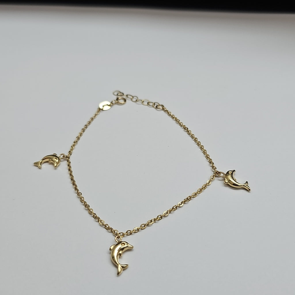 PULSERA ESPECIAL CON DIJES DELFINES 10K 18 CM 2 GR (NUEVO)