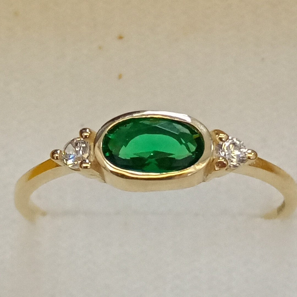 ANILLOS TEJIDO ANILLITO C CIRCONIAS Y PIEDRA VERDE 14K 7 1.1 GR (NUEVO)