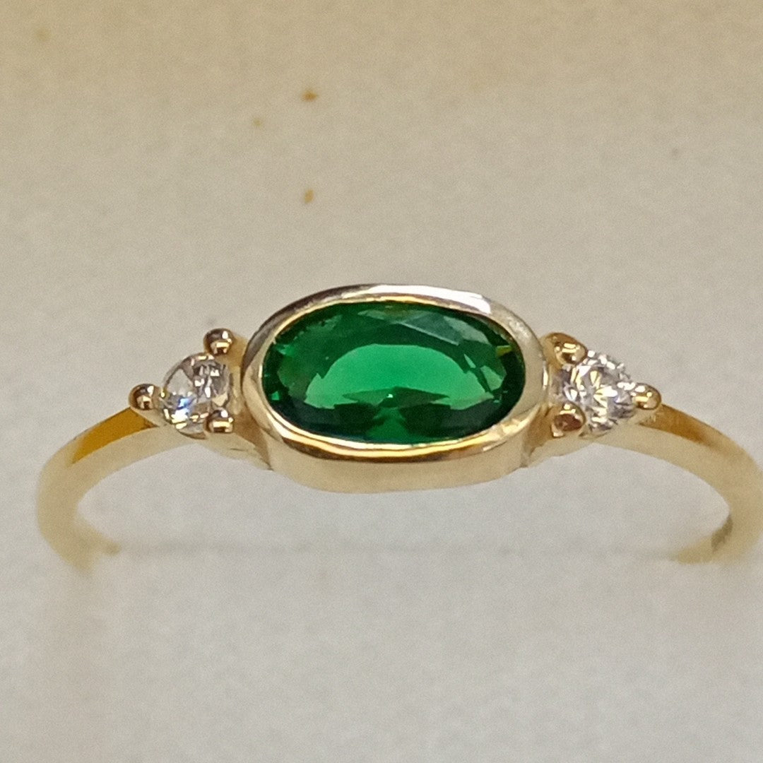 ANILLOS TEJIDO ANILLITO C CIRCONIAS Y PIEDRA VERDE 14K 7 1.1 GR (NUEVO)