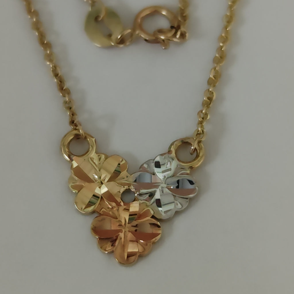 CADENA TEJIDO GARGANTILLA ESPECIAL C FLORES 14K 45 CM 2.9 GR (NUEVO)