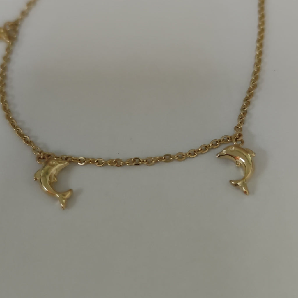 PULSERA ESPECIAL CON DIJES DELFINES 10K 18 CM 2 GR (NUEVO)