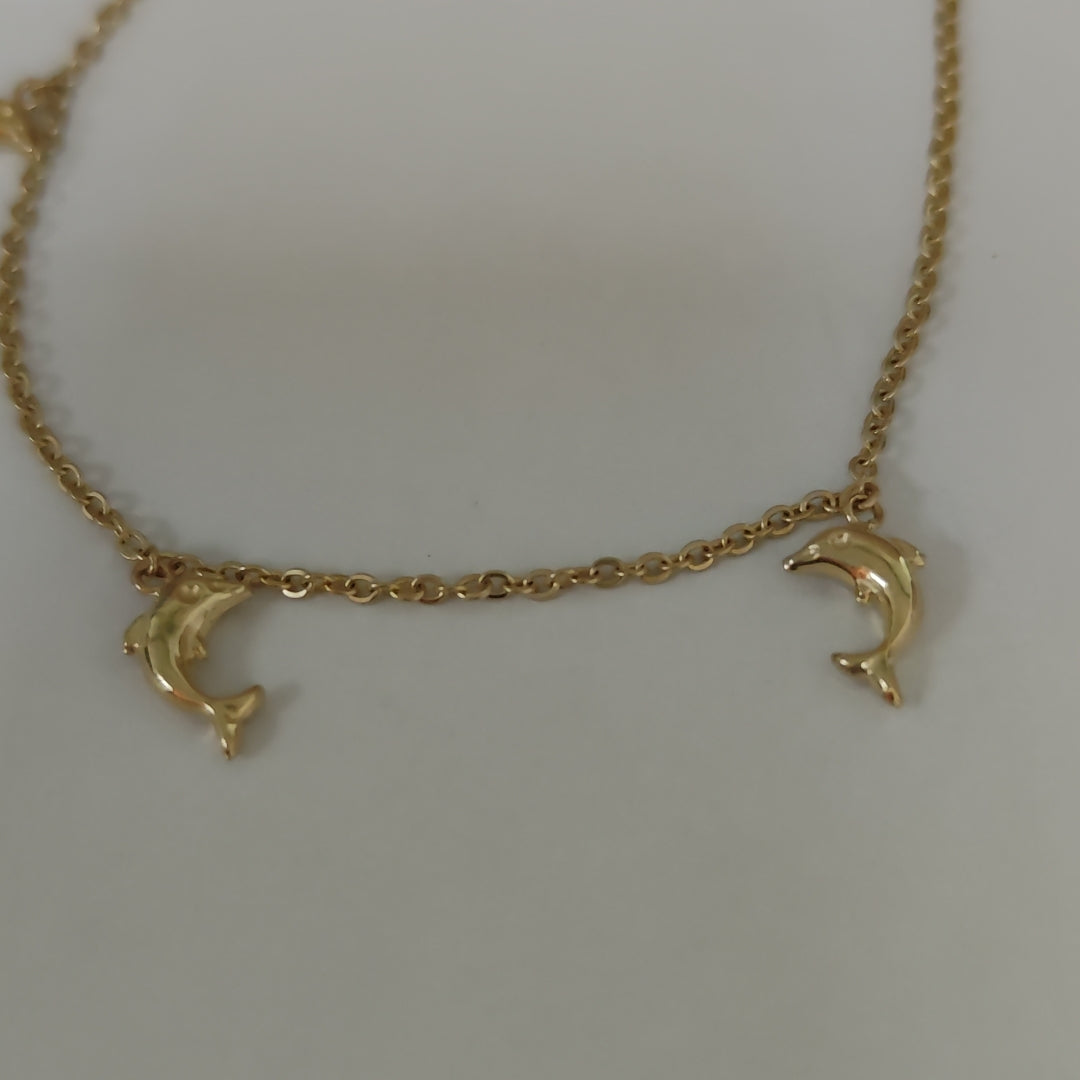 PULSERA ESPECIAL CON DIJES DELFINES 10K 18 CM 2 GR (NUEVO)
