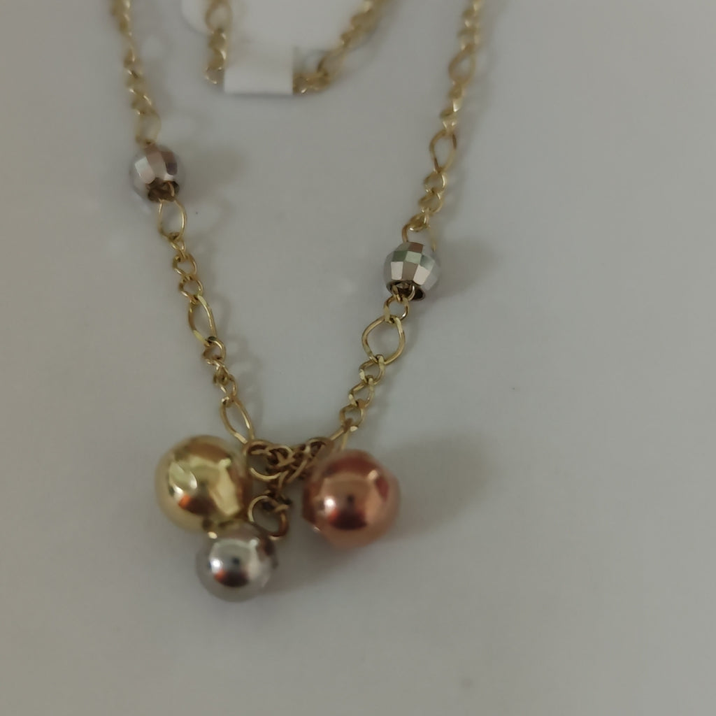 CADENA GARGANTILLA 3X1 CON ESFERAS COMBINADAS 14K 45 CM 3.1 GR (NUEVO)