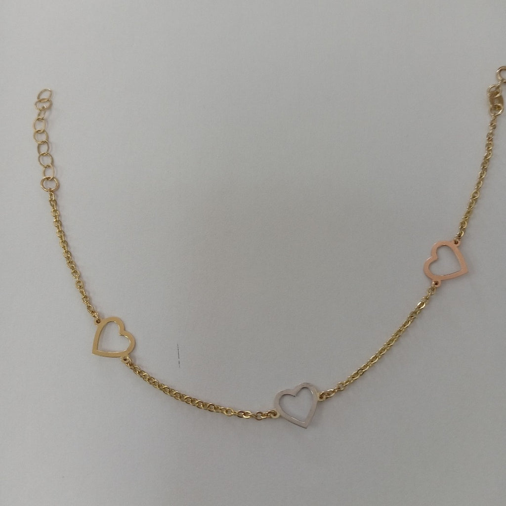 PULSERA ESPECIAL CON CORAZONES CONBINADOS 14K 18 CM 1.7 GR (NUEVO)