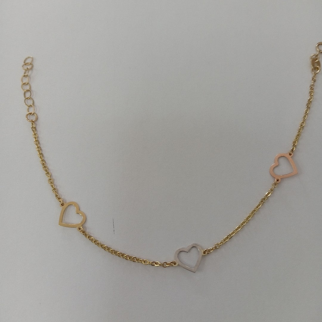 PULSERA ESPECIAL CON CORAZONES CONBINADOS 14K 18 CM 1.7 GR (NUEVO)
