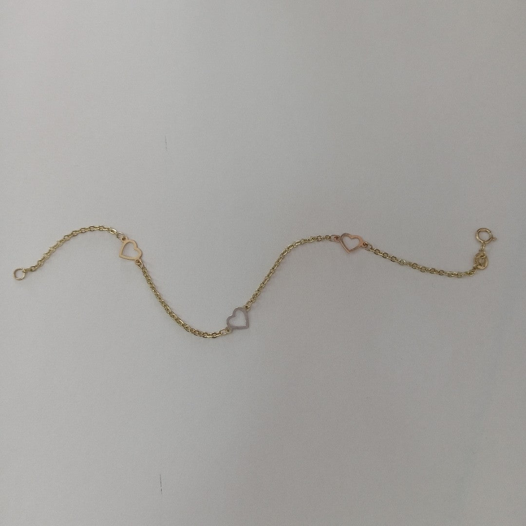 PULSERA ESPECIAL CON CORAZONES 14K 18 CM 1.3 GR (NUEVO)