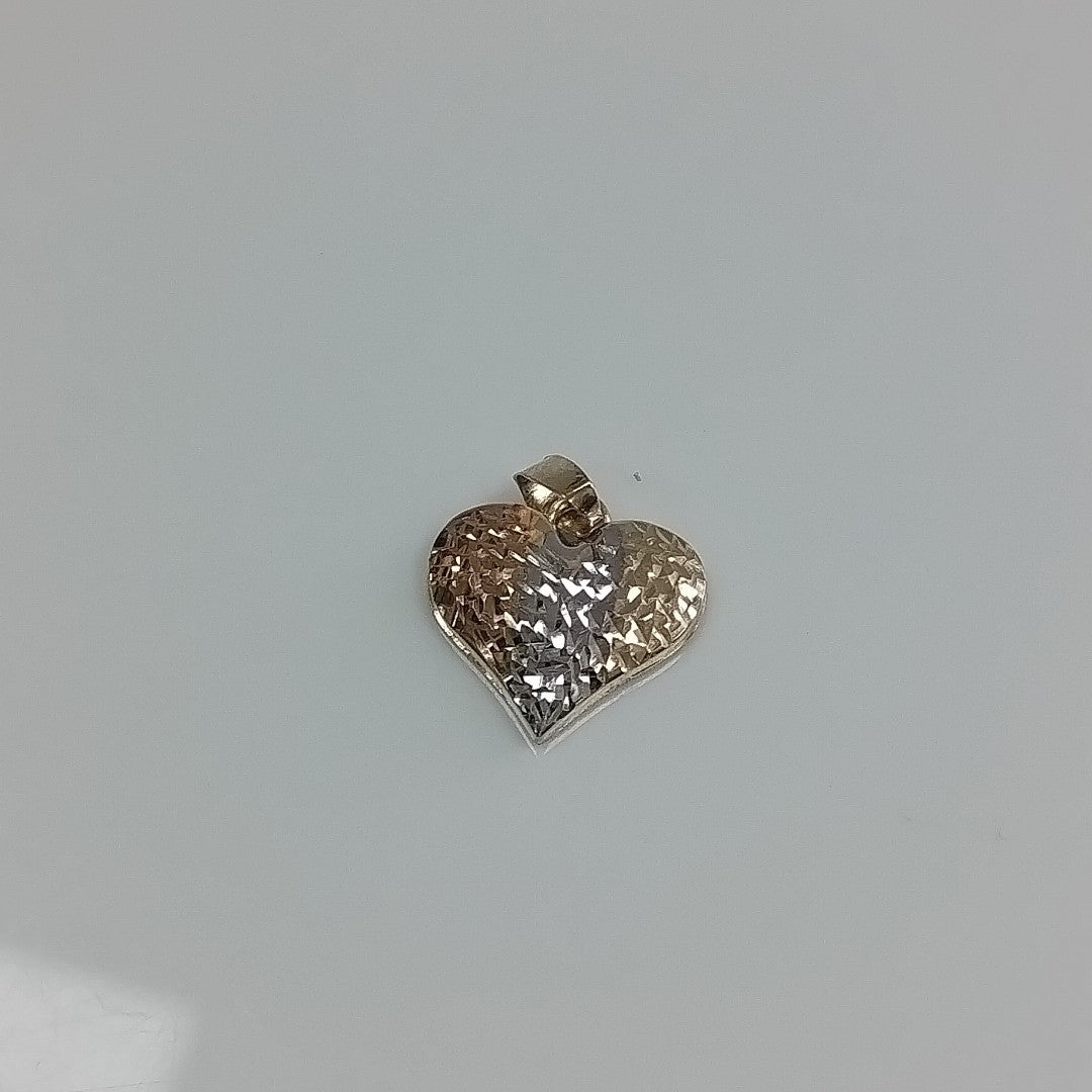 DIJE TEJIDO CORAZON LABRADO COMBINADO 14K 1.2 GR (NUEVO)