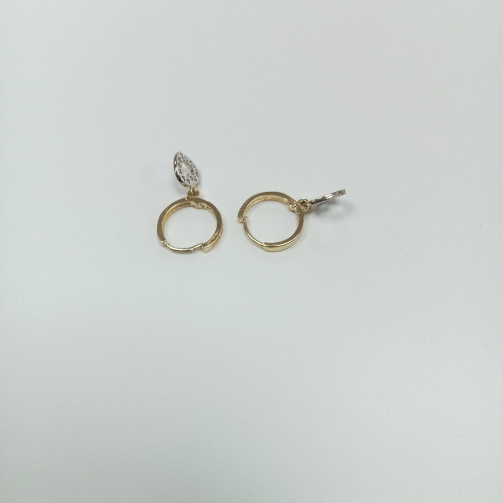 ARETES HUGGIES CON DIJE CORAZON Y CIRCONIAS 14K 2.1 GR (NUEVO)