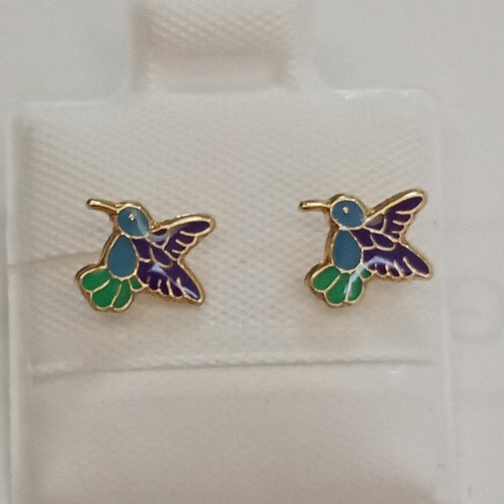BROQUELES BROQUEL FIG COLIBRI ESMALTE AZUL 14K 0.2138 GR (NUEVO)