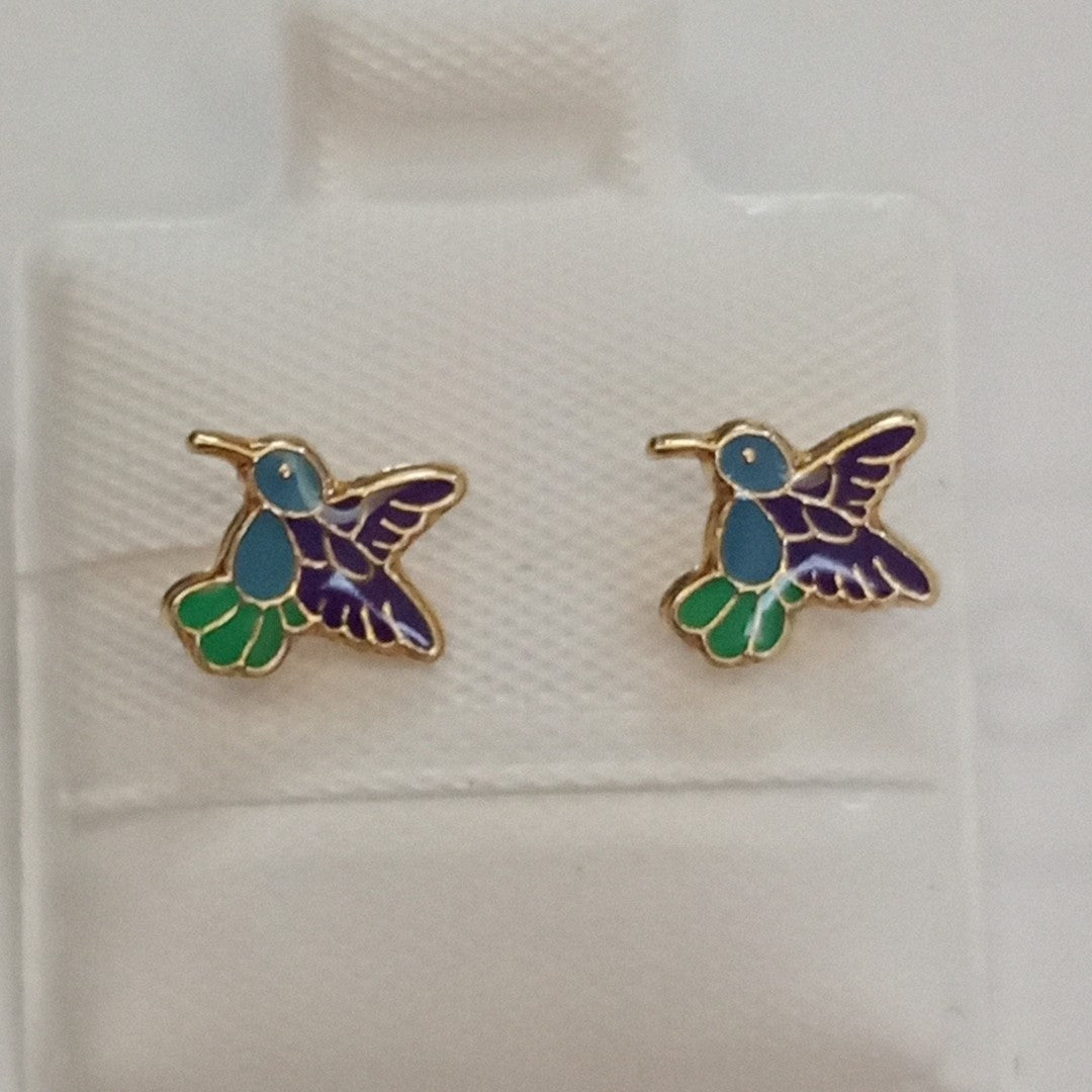 BROQUELES BROQUEL FIG COLIBRI ESMALTE AZUL 14K 0.2138 GR (NUEVO)
