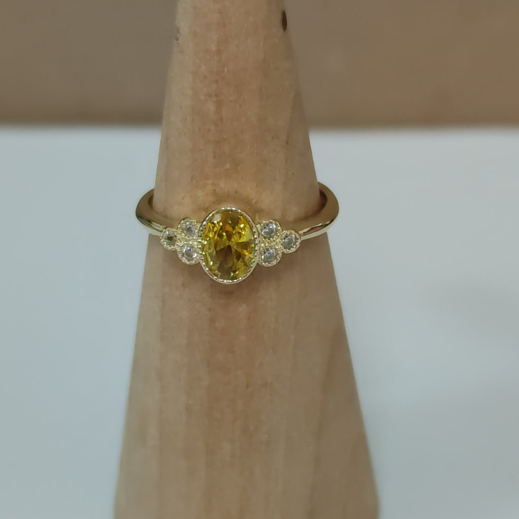 ANILLOS CON CIRCONIAS Y PIEDRA DE COLOR 14K TALLA 8 1.9 GR (NUEVO)