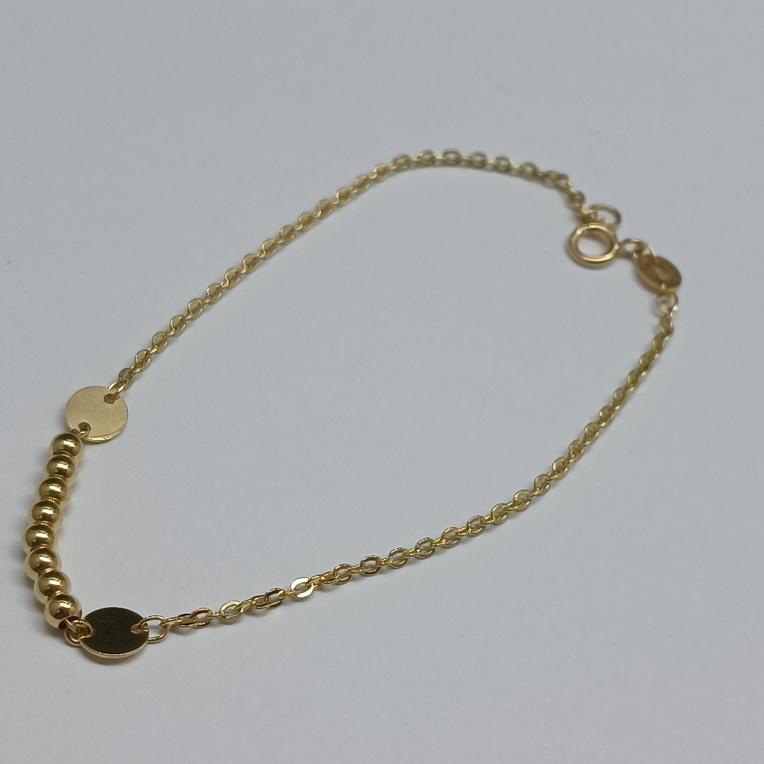 PULSERA TEJIDO ESPECIAL CON BOLITAS 14K 18 CM 1.8 GR (NUEVO)