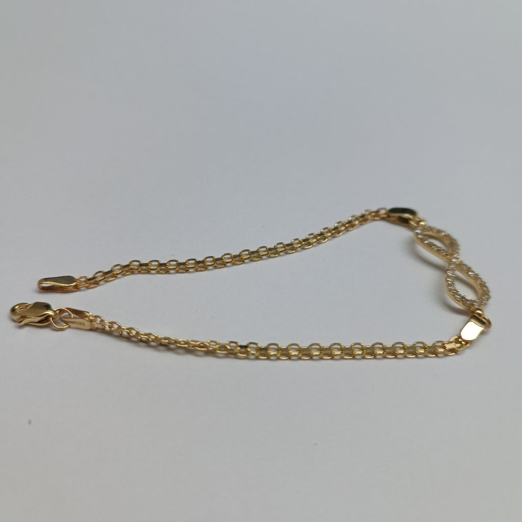 PULSERA TEJIDO ESPECIAL CON INFINITO Y CIRCONIAS 14K 18 CM 3.3 GR (NUEVO)