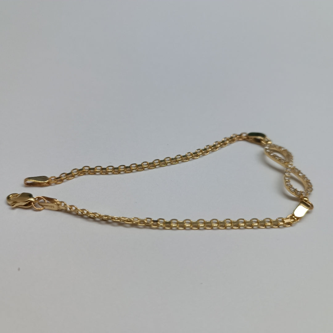PULSERA TEJIDO ESPECIAL CON INFINITO Y CIRCONIAS 14K 18 CM 3.3 GR (NUEVO)