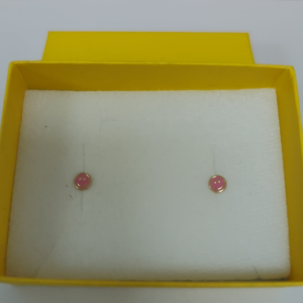 BROQUELES BROQUEL FIG SONRISA ESMALTE ROSA 14K 0.1696 GR (NUEVO)