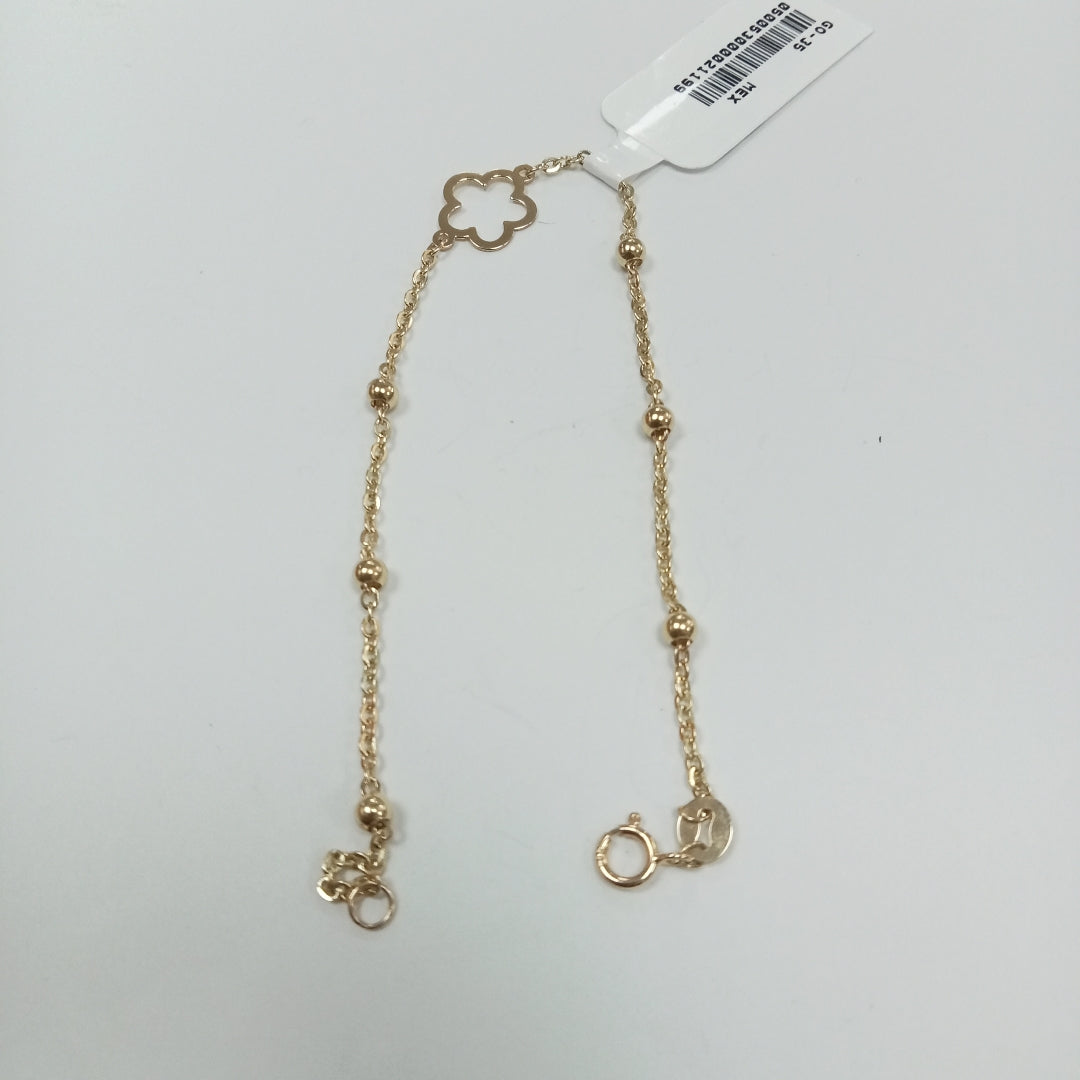 PULSERA TEJIDO ESPECIAL CON FLOR 14K 18 CM 1.6 GR (NUEVO)