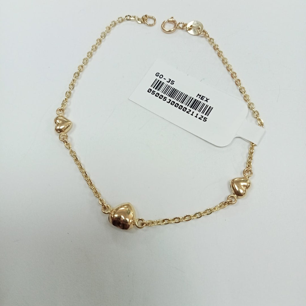 PULSERA TEJIDO ESPECIAL CON CORAZONES 14K 18 CM 1.7 GR (NUEVO)