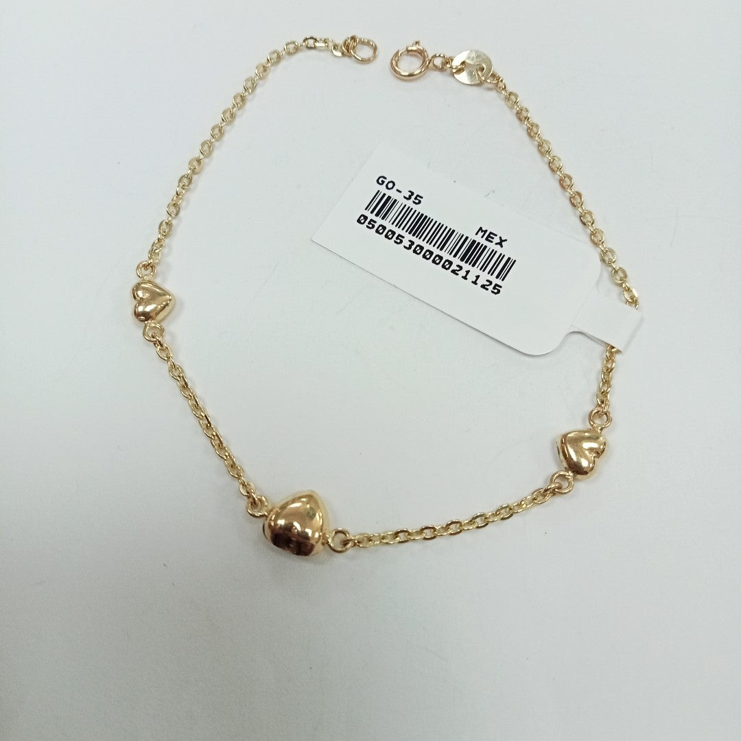 PULSERA TEJIDO ESPECIAL CON CORAZONES 14K 18 CM 1.7 GR (NUEVO)