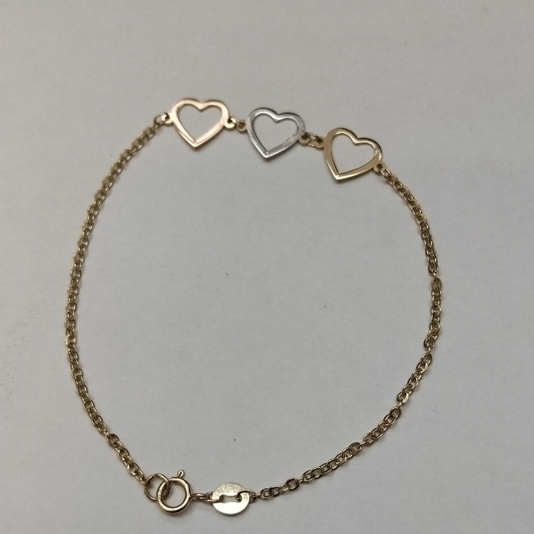 PULSERA ESPECIAL CON CORAZONES 14K 18 CM 1.4 GR (NUEVO)