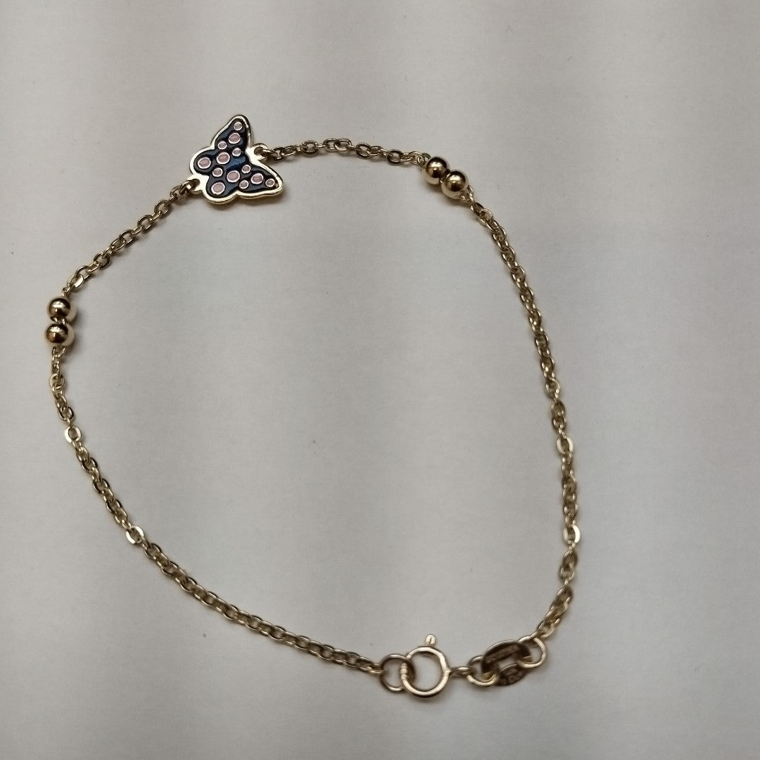 PULSERA TEJIDO ESPECIAL MARIPOSA CON ESMALTE 14K 18 CM 1.9 GR (NUEVO)