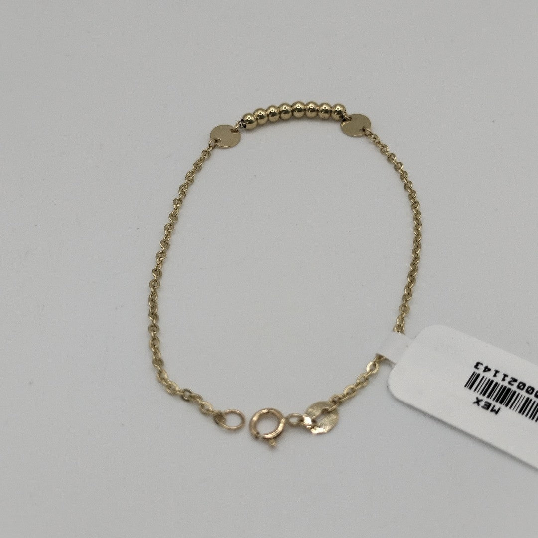PULSERA TEJIDO ESPECIAL CON BOLITAS 14K 18 CM 1.8 GR (NUEVO)