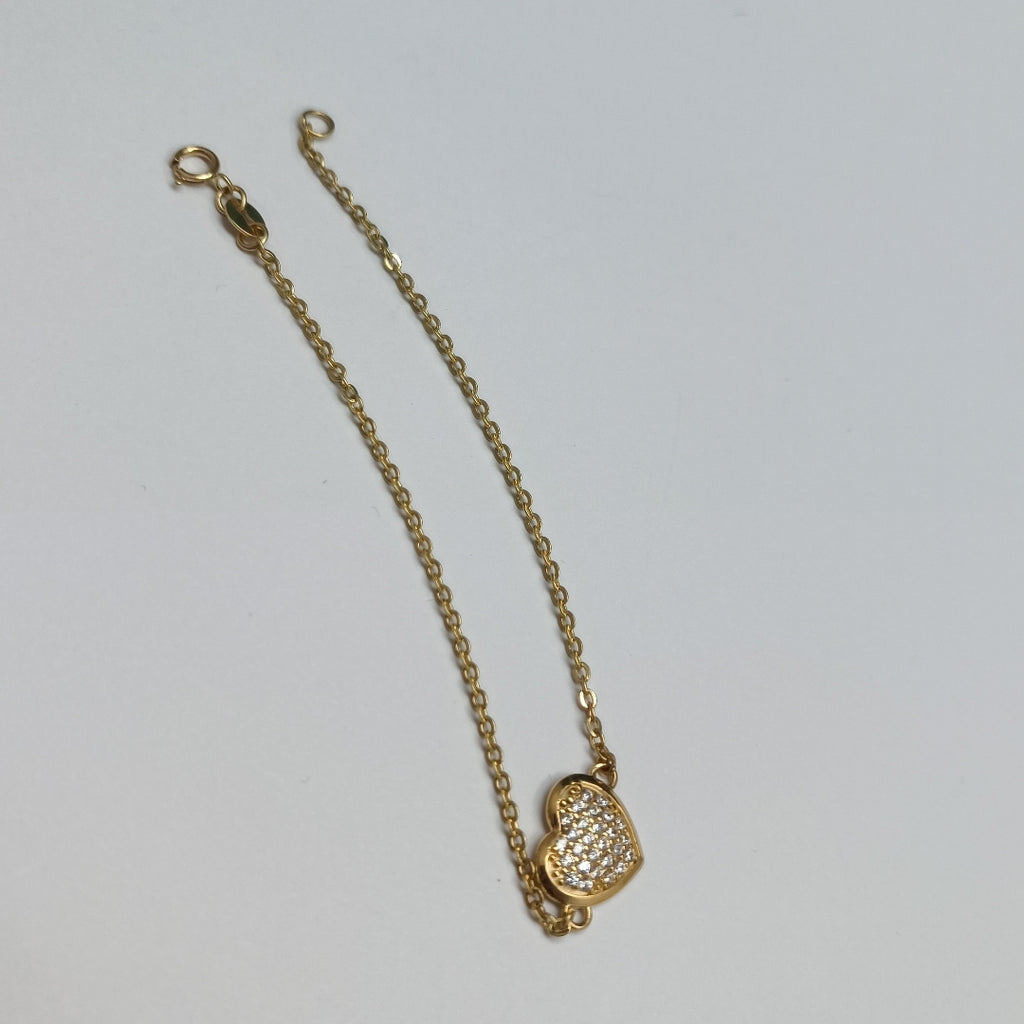PULSERA TEJIDO ESPECIAL C CORAZON CIRCONIAS 14K 18 CM 2 GR (NUEVO)