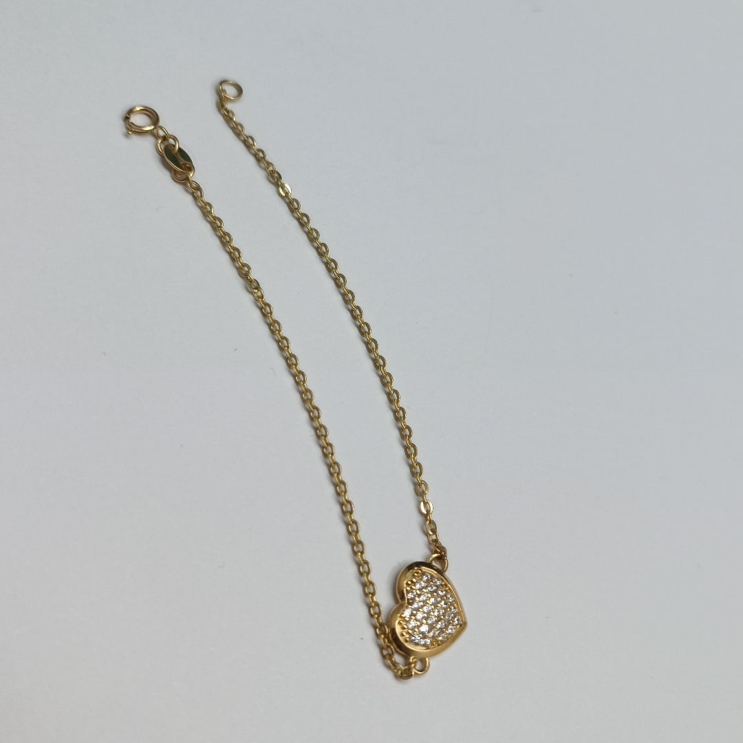 PULSERA TEJIDO ESPECIAL C CORAZON CIRCONIAS 14K 18 CM 2 GR (NUEVO)