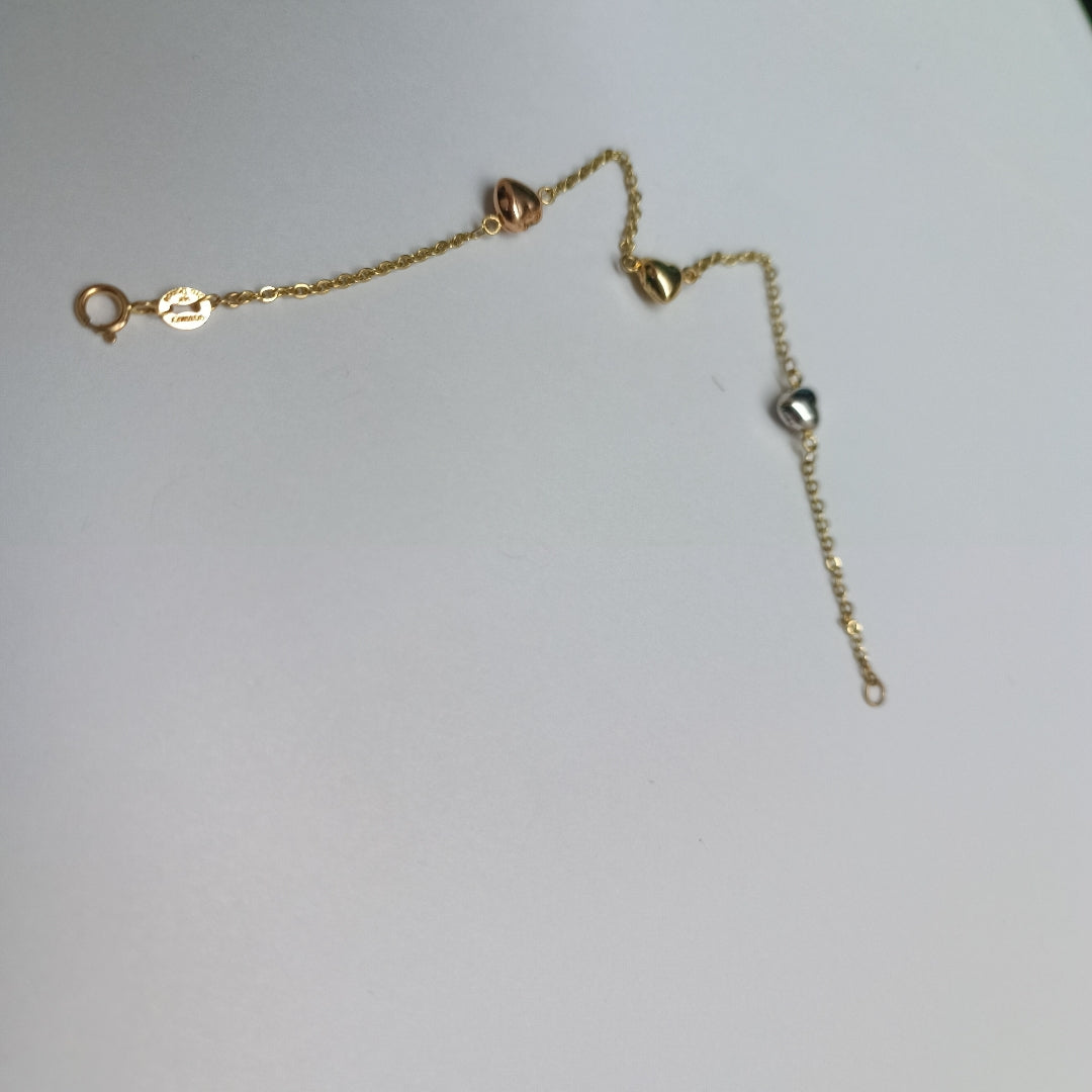 PULSERA ESP CON CORAZONES COMBINADOS 14K 18 CM 1.5 GR (NUEVO)