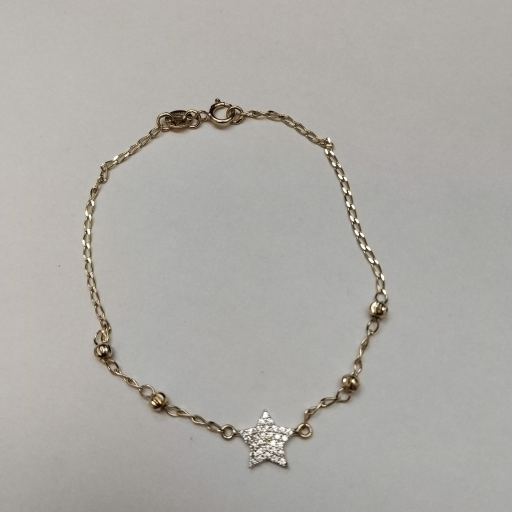 PULSERA ESPECIAL CON ESTRELLA Y CIRCONIAS 14K 18 CM 1.5 GR (NUEVO)