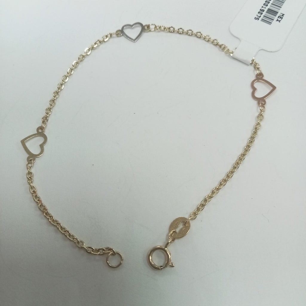 PULSERA ESPECIAL CON CORAZONES 14K 18 CM 1.2 GR (NUEVO)