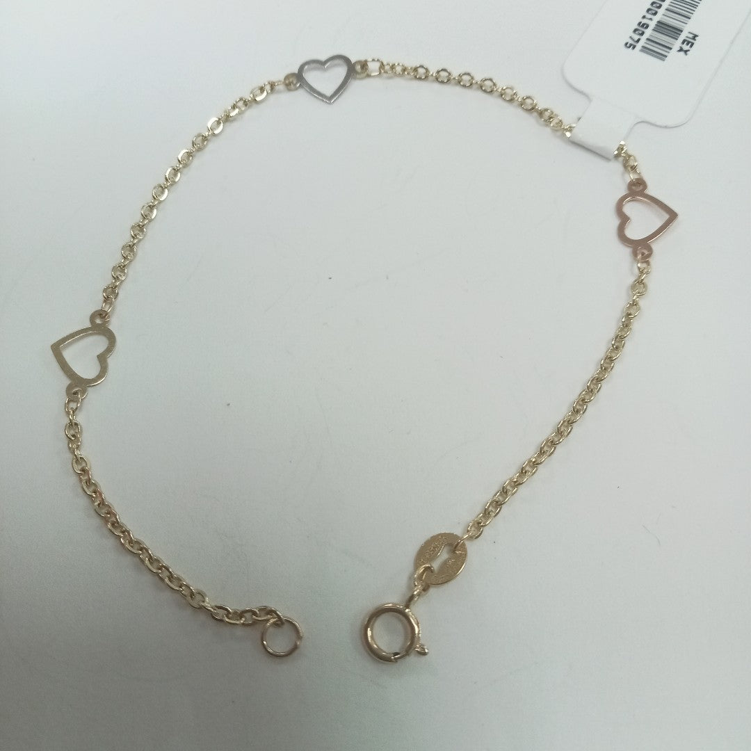 PULSERA ESPECIAL CON CORAZONES 14K 18 CM 1.2 GR (NUEVO)