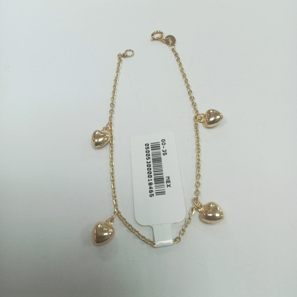 PULSERA ESP CON FIG CORAZONES 14K 18 CM 1.8 GR (NUEVO)