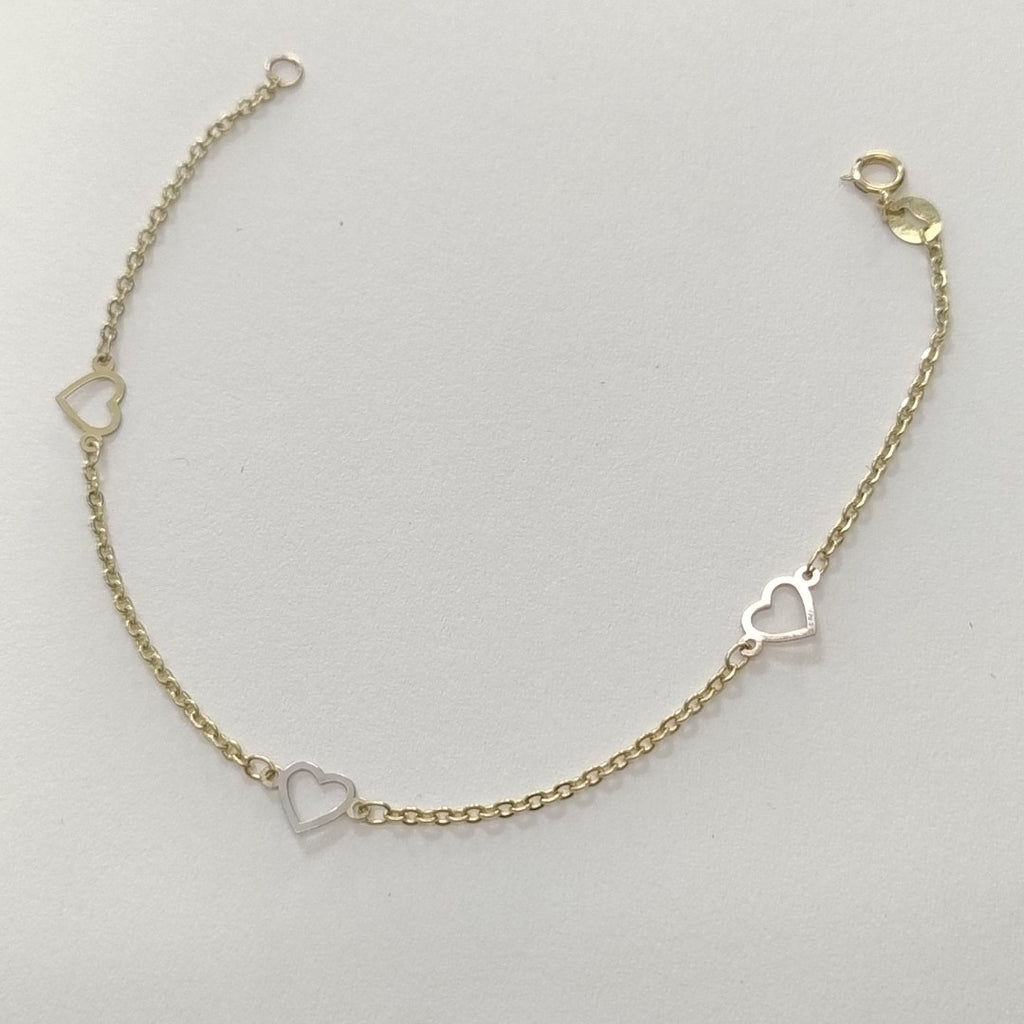 PULSERA ESPECIAL CON CORAZONES 14K 18 CM 1.2 GR (NUEVO)
