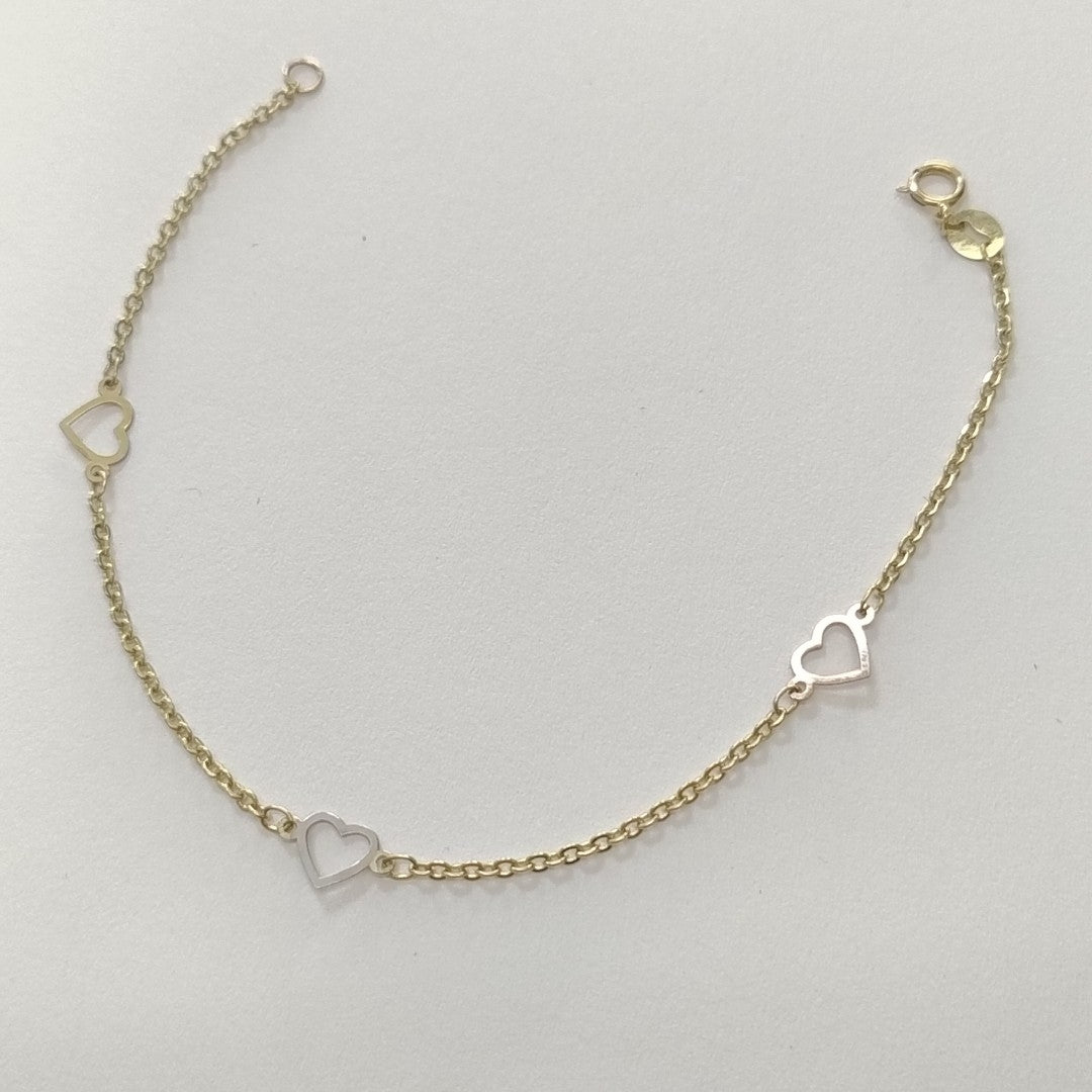 PULSERA ESPECIAL CON CORAZONES 14K 18 CM 1.2 GR (NUEVO)