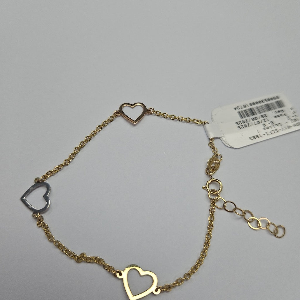 PULSERA ESPECIAL CON CORAZONES CONBINADOS 14K 18 CM 1.7 GR (NUEVO)