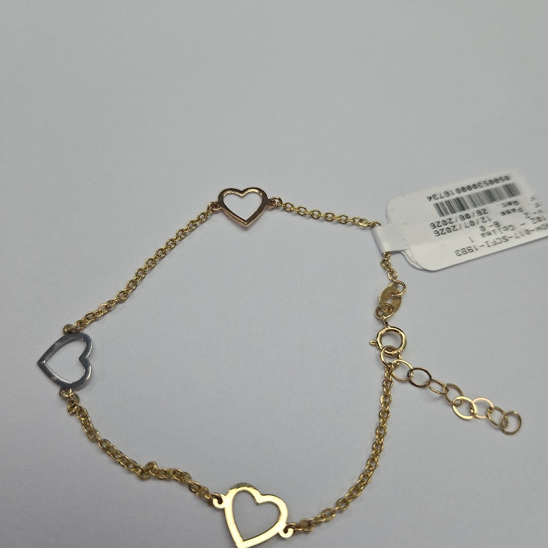 PULSERA ESPECIAL CON CORAZONES CONBINADOS 14K 18 CM 1.7 GR (NUEVO)