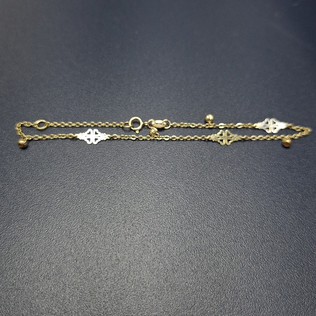 PULSERA ESPECIAL CON TREBOL 14K 18 CM 1.8 GR (NUEVO)
