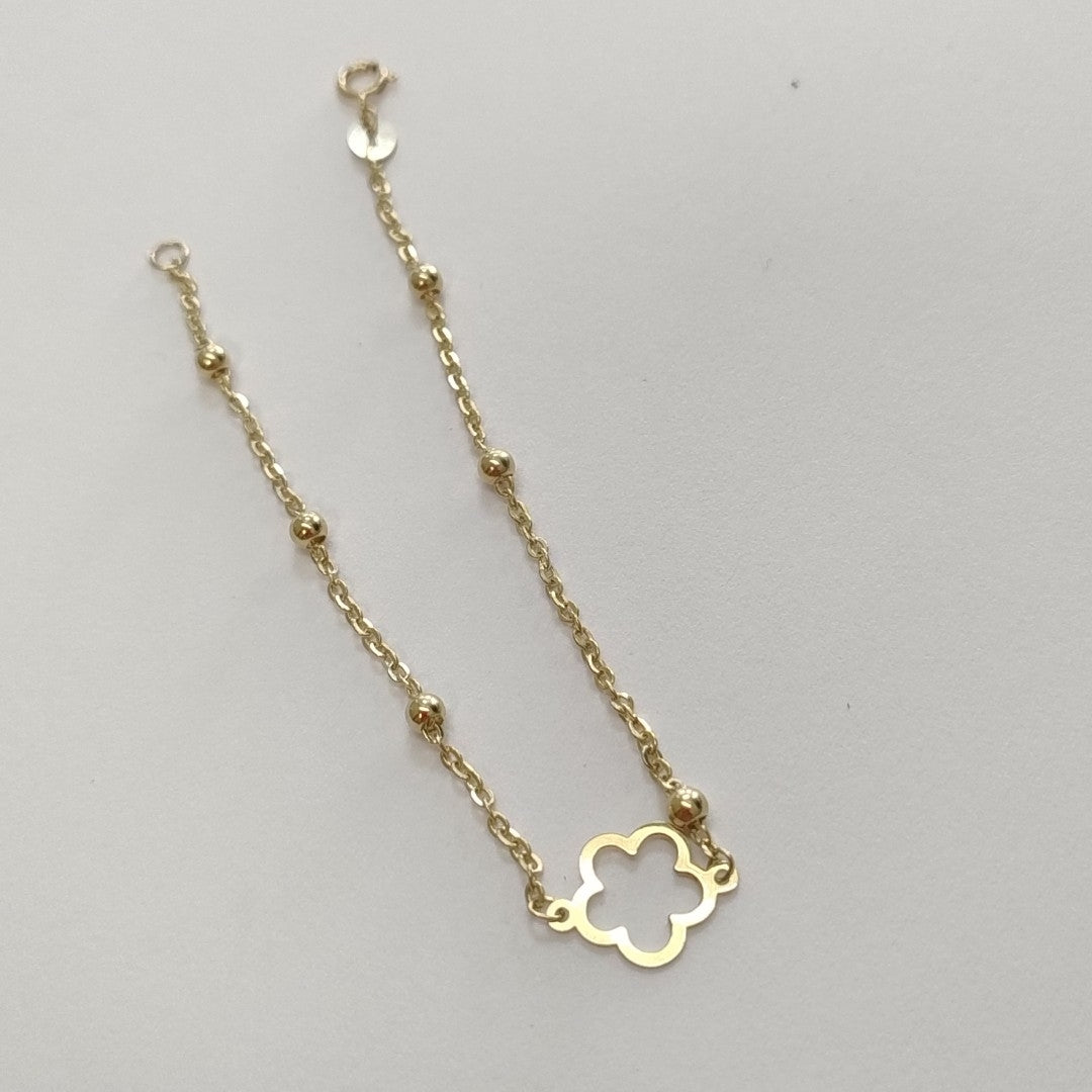 PULSERA TEJIDO ESPECIAL CON FLOR 14K 18 CM 1.6 GR (NUEVO)