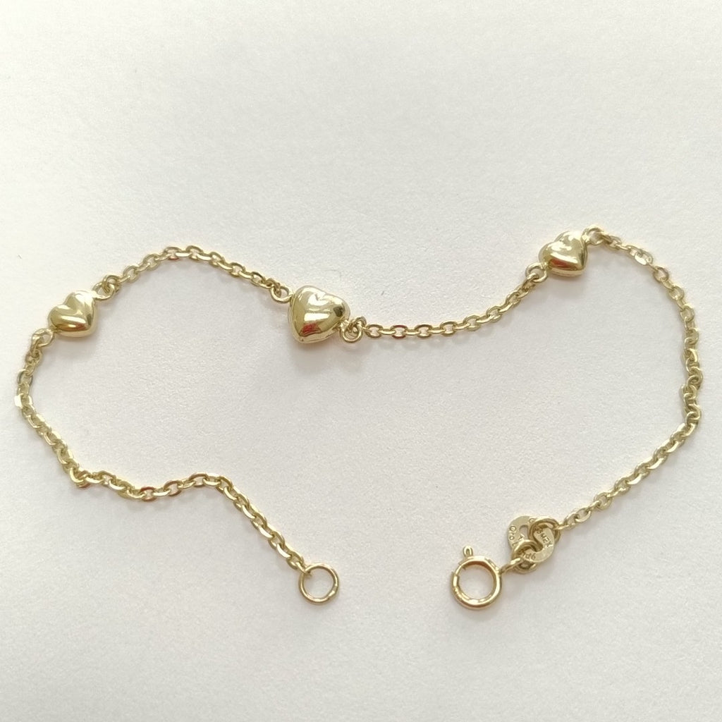 PULSERA TEJIDO ESPECIAL CON CORAZONES 14K 18 CM 1.6 GR (NUEVO)