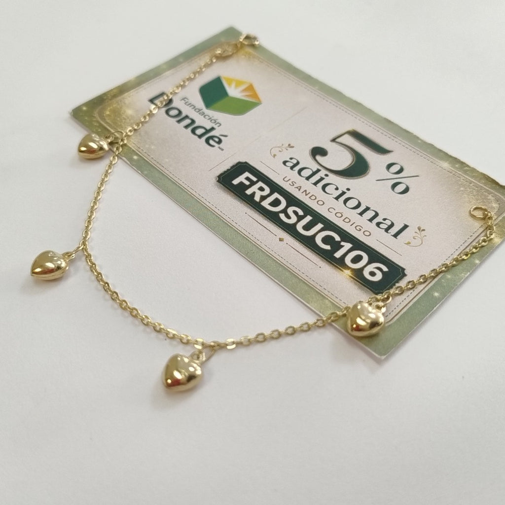 PULSERA ESP CON FIG CORAZONES 14K 18 CM 1.8 GR (NUEVO)