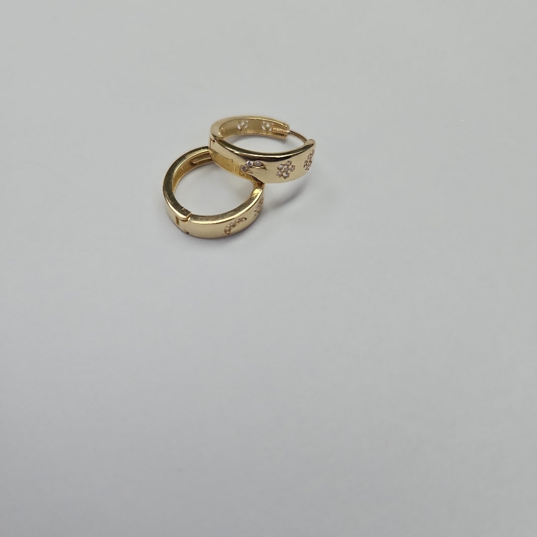 ARETES TEJIDO HUGGIES CON CIRCONIAS 14K 2.9 GR (NUEVO)