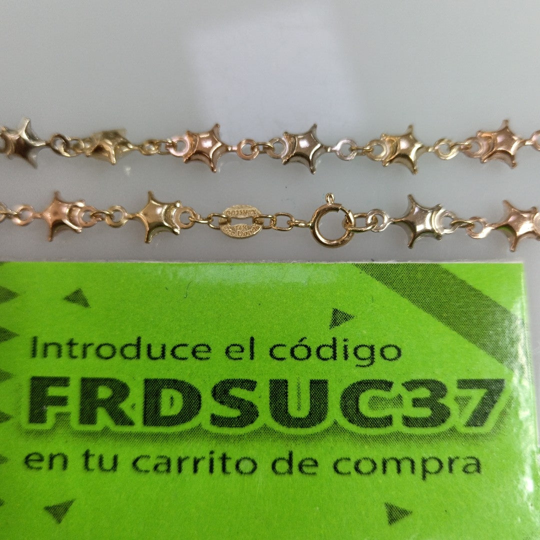 PULSERA TEJIDO ESPECIAL ESTRELLAS COMBINADAS 14K 18 CM 2.3 GR (NUEVO)