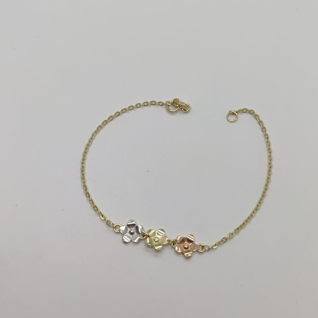 PULSERA TEJIDO ESPECIAL FIG FLORES 14K 18 CM 2.1 GR (NUEVO)